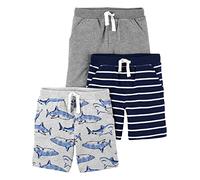 Simple Joys by Carter's Multi-Pack Knit Shorts, Bleu Marine Rayures/Gris/Gris Clair Chiné Requins, 12 Mois (Lot de 3) Bébé garçon
