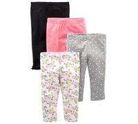 Simple Joys by Carter's Pantalon Bébé Fille, Lot de 4, Blanc Fleuri/Gris Cœurs/Noir/Rose, 0 mois