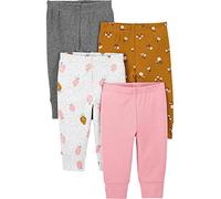 Simple Joys by Carter's 4-Pack Pant Pantalon, Brun Fleuri/Gris Chiné/Gris Clair Fraises/Rose Chiné, 0 Mois (Lot de 4) Bébé Fille