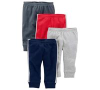 Simple Joys by Carter's Pantalon en Coton Mixte Bébé, Lot de 4, Bleu Foncé/Gris Chiné/Gris Foncé/Rouge, 0-3 mois