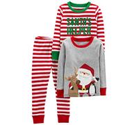 Simple Joys by Carter's Pyjama de Noël 3 Pièces en Coton, Coupe Ajustée Bébé Garçon, Lot de 3, Gris Père Noël/Rouge Rayures, 12 mois