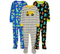 Simple Joys by Carter's Pyjama en Coton Coupe Confortable Bébé Garçon, Lot de 3, Bleu Dinosaure/Gris Rayures/Noir Monstre, 6-9 mois