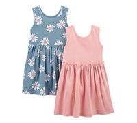 Simple Joys by Carter's Short-Sleeve and Sleeveless Dress Sets, Pack of 2 Robe de Jeu, Bleu Grisé Fleuri/Rose, 4 Ans (Lot de 2) Fille