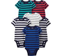 Simple Joys by Carter's Short Sleeve Bodysuit Chemise, Gris/Bleu Marine/Blanc/Multi Stripe, 0 Mois (Lot de 6) Bébé garçon