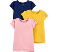 Simple Joys by Carter's Short-Sleeve Shirts and Tops, Pack of 3 Chemise, Bleu Marine/Jaune Moutarde/Rose, 5 Ans (Lot de 3) Fille