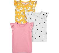 Simple Joys by Carter's Short-Sleeve Shirts and Tops, Pack of 3, Gris Motif À Pois/Jaune Fleurs/Rose, 5-6 Ans (Lot de 3) Fille