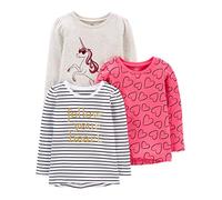 Simple Joys by Carter's T-Shirts à Manches Longues Graphiques Fille, Lot de 3, Cœurs/Licorne/Rayures, 5 ans