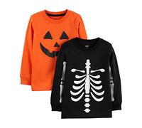Simple Joys by Carter's T-Shirts à Manches Longues pour Halloween Garçon, Lot de 2, Imprimé Citrouilles D'halloween/Squelettes, 3 ans