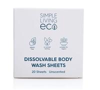 Simple Living Eco Lot de 20 feuilles de gel douche pour le corps - Essentiels de voyage - Feuilles de nettoyage pour tout le corps - Feuilles dissoutes de voyage - Feuilles non centées