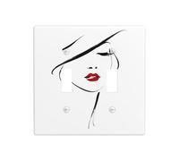 Simple Minimal Line Art Femme Visage Double Gang Bascule Plaque Murale Interrupteur Décor Taille Standard - 11,4 x 11,4 cm