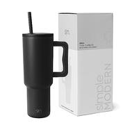 Simple Modern Gobelet Thermique avec Poignée et Paille | Bouteille d'Eau Isolée en Acier Inoxydable | Vaso de viaje para café helado | Trek Collection | 1180ml | Midnight Black