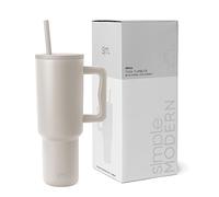 Simple Modern Gobelet Thermique avec Poignée et Paille | Bouteille d'Eau Isolée en Acier Inoxydable | Vaso de viaje para café helado | Trek Collection | 1180ml | Almond Birch