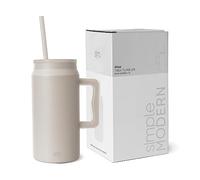Simple Modern Gobelet Thermique avec Poignée et Paille | Grande Carafe d'Eau Isolée en Acier Inoxydable | Cadeaux pour Femmes et Hommes | Trek Collection | 1480ml | Almond Birch