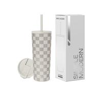 Simple Modern Mug Isotherme avec Paille et Couvercle | Gourde avec Paille Adulte, Bouteille d'Eau Réutilisable en Acier Inoxydable | Cadeaux pour Femmes et Hommes | Classic | 710ml | Checkmate