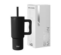Simple Modern Mug Isotherme avec Poignée et Paille en silicone | Gourde Isotherme en Acier Inoxydable | Tumbler de viaje | Trek | 710ml | Midnight Black