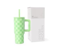 Simple Modern Mug Isotherme avec Poignée et Paille en silicone | Gourde Isotherme en Acier Inoxydable | Tumbler de viaje | Trek | 710ml | Lime Checkmate