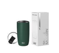 Simple Modern Tasse de Café de Voyage avec Couvercle Rabattable | Tasse de Café Glacé Isolée en Acier Inoxydable | Cadeaux pour Femmes et Hommes | Voyager Collection | 470ml | Forest