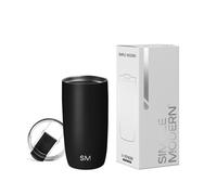 Simple Modern Tasse de Café de Voyage avec Couvercle Rabattable | Tasse de Café Glacé Isolée en Acier Inoxydable | Cadeaux pour Femmes et Hommes | Voyager Collection | 470ml | Midnight Black