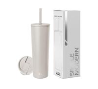 Simple Modern Verre Thermique avec Paille et Couvercle| Tasse à Café, Bouteille d'Eau Réutilisable en Acier Inoxydable | Cadeaux pour Femmes et Hommes | Classic Collection | 830ml | Almond Birch