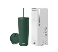 Simple Modern Verre Thermique avec Paille et Couvercle| Tasse à Café, Bouteille d'Eau Réutilisable en Acier Inoxydable | Cadeaux pour Femmes et Hommes | Classic Collection | 710ml | Forest