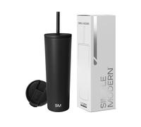 Simple Modern Verre Thermique avec Paille et Couvercle| Tasse à Café, Bouteille d'Eau Réutilisable en Acier Inoxydable | Cadeaux pour Femmes et Hommes | Classic Collection | 830ml | Midnight Black