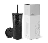 Simple Modern Verre Thermique avec Paille et Couvercle| Tasse à Café, Bouteille d'Eau Réutilisable en Acier Inoxydable | Cadeaux pour Femmes et Hommes | Classic Collection | 710ml | Black Leopard