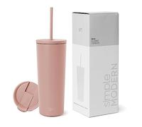 Simple Modern Verre Thermique avec Paille et Couvercle| Tasse à Café, Bouteille d'Eau Réutilisable en Acier Inoxydable | Cadeaux pour Femmes et Hommes | Classic Collection | 710ml | Mauve Me