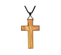 Simple Naturel Olivier Bois Croix Pendentif Collier Pour Hommes Femmes Cadeau Massif Bois Christian Baptême Noël Pâques Prière foi Confirmation Anniversaire Cadeau Voiture Rétroviseur Miroir Suspendu