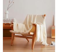 Simple&Opulence Couverture en Mousseline de Coton à 4 Couches pour lit, canapé, Couverture en Gaze tissée avec Pompons, Douce, légère, Confortable, pré-lavée, Respirante, décoration de Style Rustique