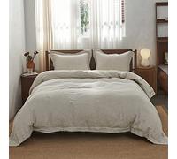 Simple&Opulence Housse de Couette 230x220cm avec 2 Taie d'oreiller 50x75 cm,100% Lin,Parure de Lit Adulte avec Broderie, Housse de Couette 2 Personne,avec Fermeture Boutonnée,Lin Naturel