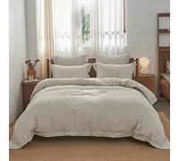 Simple&Opulence Housse de Couette 260x220cm avec 2 Taie d'oreiller 50x75 cm,100% Lin,Parure de Lit Adulte avec Broderie, Housse de Couette 2 Personne,avec Fermeture Boutonnée,Lin Naturel