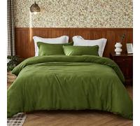 Simple&Opulence Parure de Lit 2 Personnes avec Fermeture à Bouton Caché, Mélange de Coton Doux et Lin Durable, Housse de Couette 230x220 cm avec 2 Taies d'oreiller 50x75 cm (Vert Foncé)