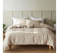 Simple&Opulence Parure de Lit 2 Personnes avec Fermeture à Bouton Caché, Mélange de Coton Doux et Lin Durable, Housse de Couette 230x220 cm avec 2 Taies d'oreiller 50x75 cm (Couleur Lin)