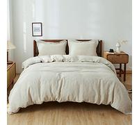 Simple&Opulence Parure de lit Adulte 2 Personnes avec Fermeture Boutons, Couleur Solide Housse de Couette 260x220 cm avec taie d'oreiller, Lin Naturel