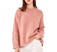 Simple&Opulence Pull Femme Col Rond à Manches Longues en Tricot Mélange de Laine roulé Fendu Casual Top, Poudre de Haricot, Taille M