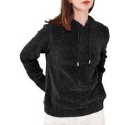 Simple&Opulence Pulls pour Femmes, Pulls à Capuchon en Chenille pour Dames, Pulls à Manches Longues Casual, S, Noir