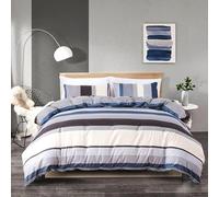 Simple Parure de lit 3 Pieces 200x220 cm Rayures Bleues, Marron Et Grises Housse de Couette Inclut 1 Microfibre Housse de Couette + 2 Taies d'oreiller 65x65 cm ( NON Inclus I'oreiller, la Couette)