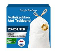 Simple Sacs Poubelle 20-25L Compatible avec Brabantia Code J, Fabriqué aux Pays-Bas, 120 pièces, 6 rouleaux x 20 sacs poubelle