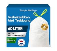 Simple Sacs Poubelle 60L Compatible avec Brabantia Code M, Fabriqué aux Pays-Bas, Lot de 120, 6 Rouleaux x 20 Sacs