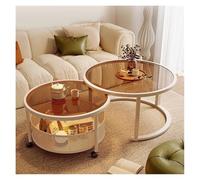 Simple Salon Table d'appoint Table Basse Mobile Combinaison Simple Ménage Petit Ménage Table Ronde en Verre avec Roues Canapé Table Basse Meubles pour la Maison(Brown)