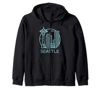 Simple Seattle Downtown Cityscape Couleur émeraude Sweat à Capuche