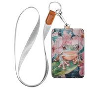 Simple Shining Jewelry Porte-badge d'identification en cuir grenouille pour femme avec cordon et porte-cartes d'une capacité de 3 cartes pour employés de bureau, infirmières, enseignantes, étudiantes
