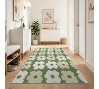 Simple Tapis de Couloir Antidérapant 60x240 cm, Vert Clair Doux Lavable en Machine Tapis Poil Ras avec Plantes Pétales Frais Motifs, pour Devant l'évier Buanderie Salle de Bains Descente de Lit