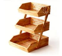 Simple Trending Corbeille à fruits en bambou, grande capacité de rangement de fruits, comprend 2 crochets, 3 niveaux pour la cuisine, stocke parfaitement toutes sortes de légumes, de pain, et plus