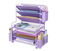 Simple Trending Organiseur de bureau à 7 niveaux, bac à courrier avec porte-stylo et panier suspendu en métal, violet