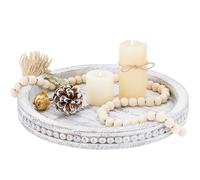 SimpleArt Plateau de Table Basse décoratif en Bois avec Perles en Bois Blanchi à la Chaux pour bougeoir, décoration d'intérieur Rustique, comptoir de Cuisine