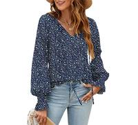 SimpleFun Chemisier d'été à manches courtes et col en V pour femme, Z-bleu marine., Taille M
