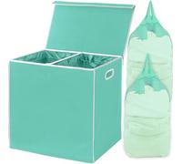 Simplehouseware Panier à linge double avec couvercle et sacs à linge amovibles, turquoise