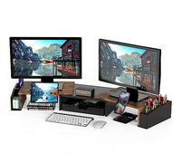 SimpleHouseware Support rehausseur pour écran double avec tiroir, marron rustique