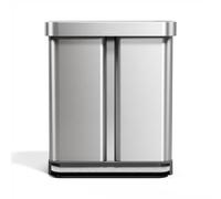 simplehuman 58 Liter / 15.3 Gallon Rectangular Hands-Free Dual Compartment Recycling Kitchen Step Trash Can with Soft-Close Lid, Brushed Stainless Steel